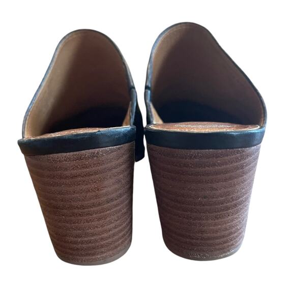 Size 7.5 Madewell The Harper Black Leather Mules J8560 Stacked Heel - Picture 7 of 11